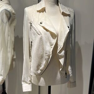 Creme sheer chiffon jacket with lace detailing